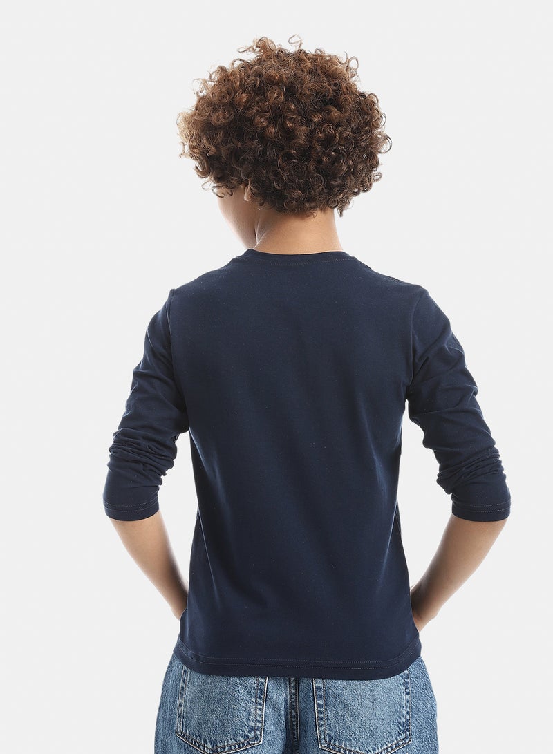 Andora Boys Printed Long-Sleeve Shirt_Navy Blue - Image 2